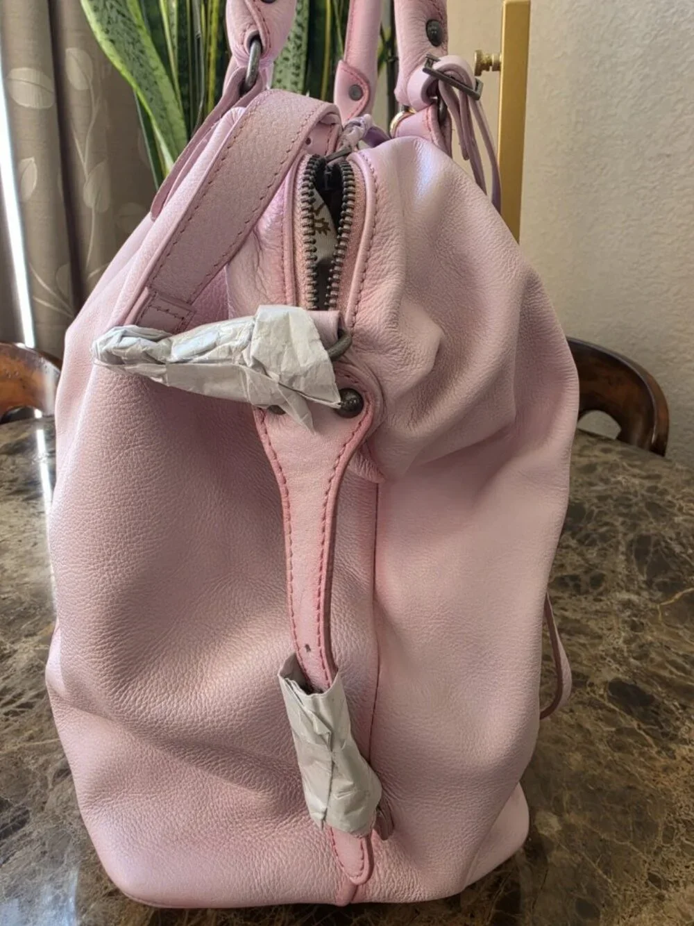 Free People Large Emerson Tote Bag NWT Peony Pink Pebbled Leather Shoulder Cross - Picture 6 of 10